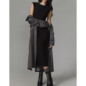 Maeve Anthropologie Cap Sleeve Slim Midi Stretch Dress Black Women's Large